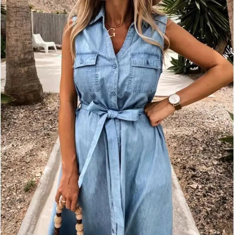 Vestido Jeans Solto sem Mangas - Zarvane -