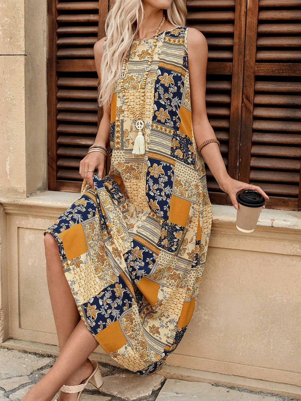 Vestido Longo Estampado com Bolsos - Mariana