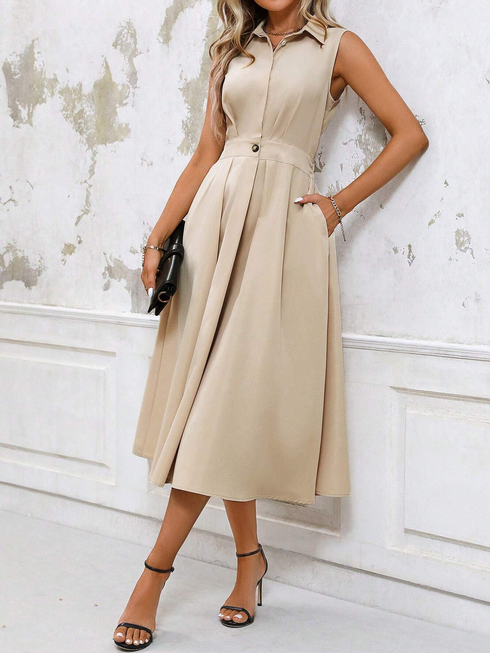 Vestido Longo Casual com Amarração na Cintura - Chemise