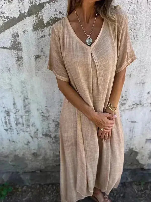 Vestido Longo Casual com Decote em V