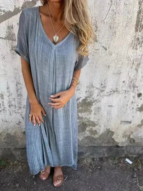 Vestido Longo Casual com Decote em V