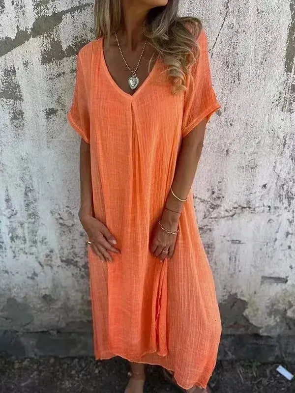 Vestido Longo Casual com Decote em V