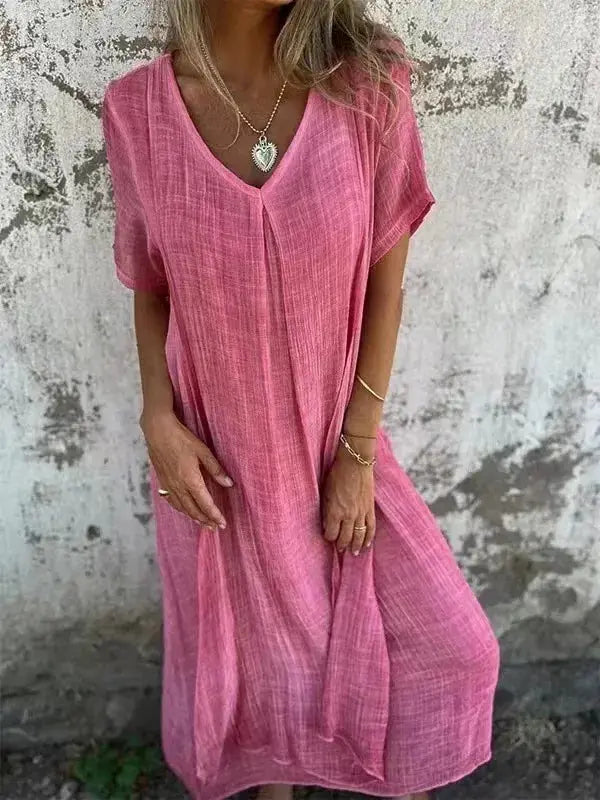 Vestido Longo Casual com Decote em V