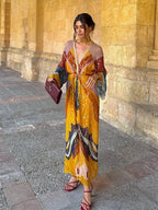 Vestido Longo Estampado Celeste