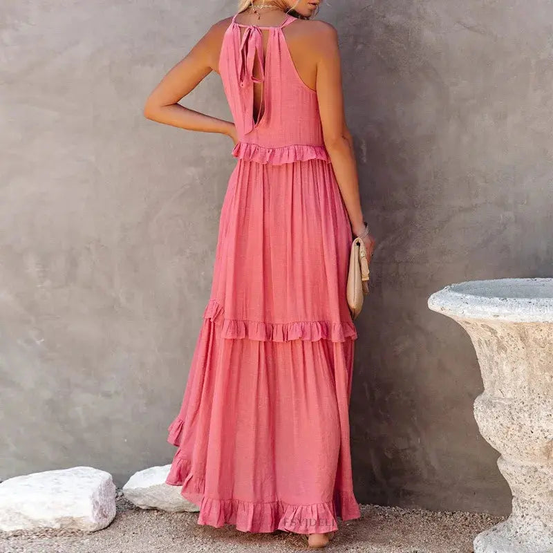 Vestido Longo Plissado Sem Mangas