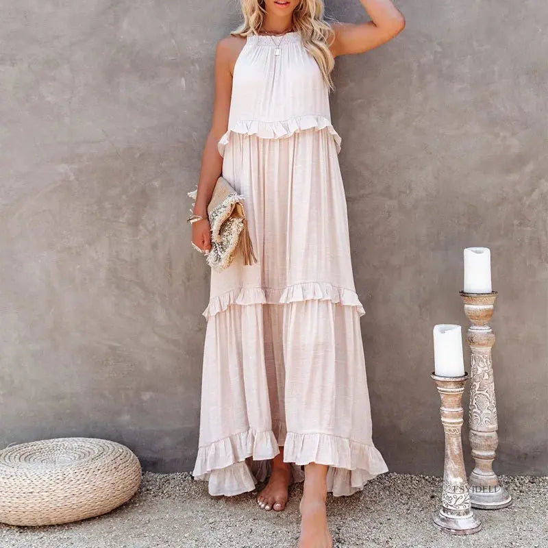 Vestido Longo Plissado Sem Mangas