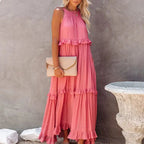 Vestido Longo Plissado Sem Mangas