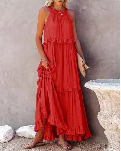 Vestido Longo Plissado Sem Mangas