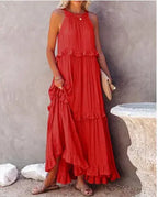 Vestido Longo Plissado Sem Mangas