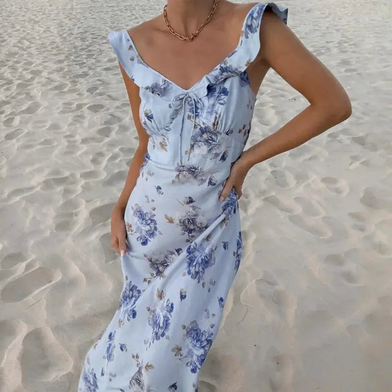 Vestido Longo com Decote em V Sem Mangas Ivana