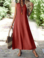 Vestido Longo de Linho com Decote V - Gabriela