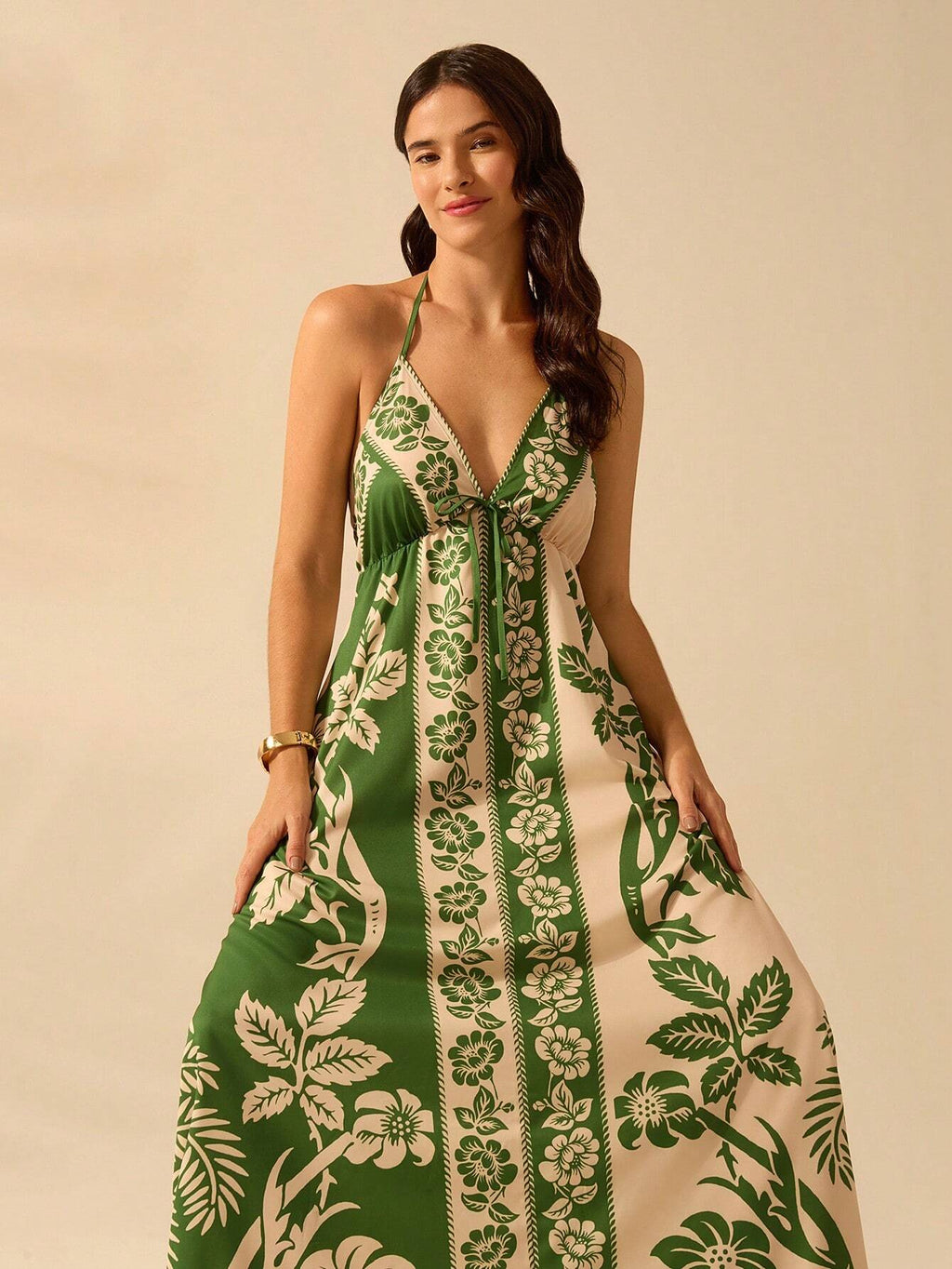 Vestido Longo com Alças Finas e Cintura Alta - Alice