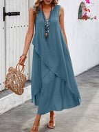 Vestido Longo com Decote V e Bainha Cruzada - Helena