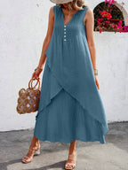 Vestido Longo com Decote V e Bainha Cruzada - Helena