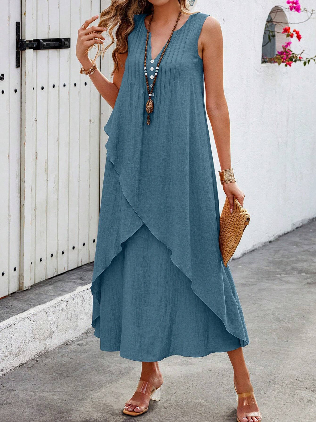 Vestido Longo com Decote V e Bainha Cruzada - Helena
