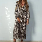 Vestido Longo e Solto, Vintage Geométrico Decote em V - Alícia