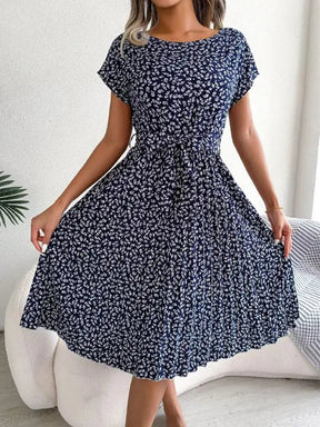 Vestido Manga Curta Plissado Aline - Azul-profundo-XXG - HumArraso
