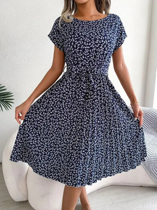 Vestido Manga Curta Plissado Aline - Azul-profundo-XXG - HumArraso