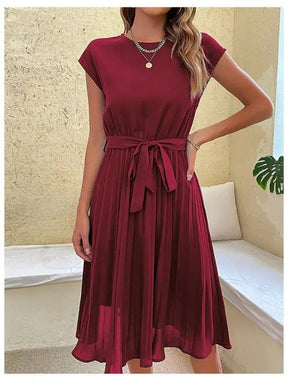 Vestido Manga Curta Plissado Aline - Borgonha-XXG - HumArraso