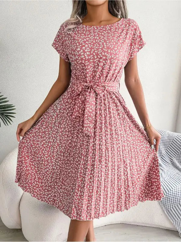 Vestido Manga Curta Plissado Aline - Lótus-XXG - HumArraso