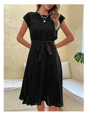Vestido Manga Curta Plissado Aline - Preto-XXG - HumArraso