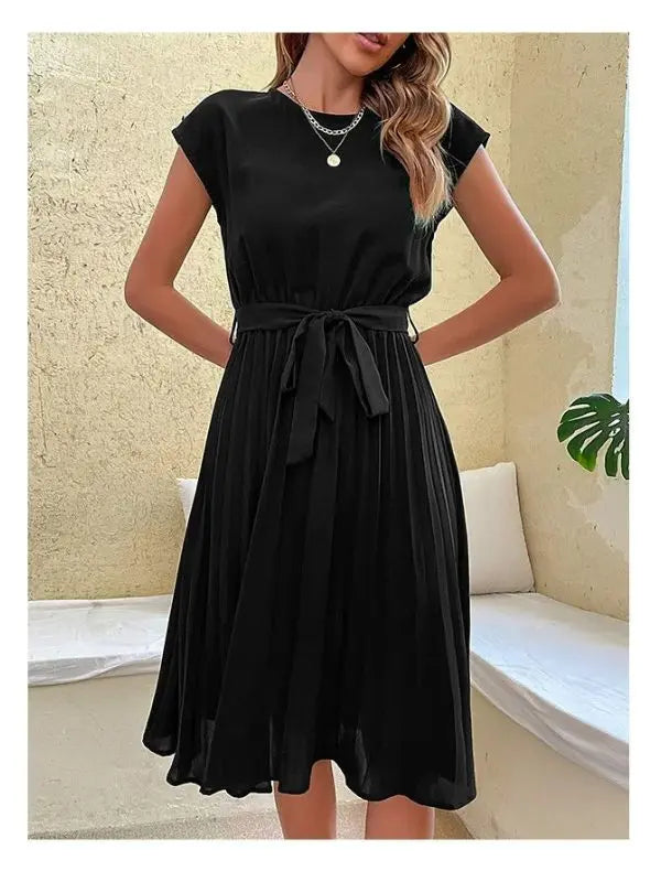 Vestido Manga Curta Plissado Aline - Preto-XXG - HumArraso