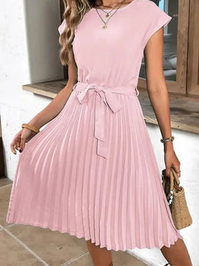Vestido Manga Curta Plissado Aline - Rosa-XXG - HumArraso