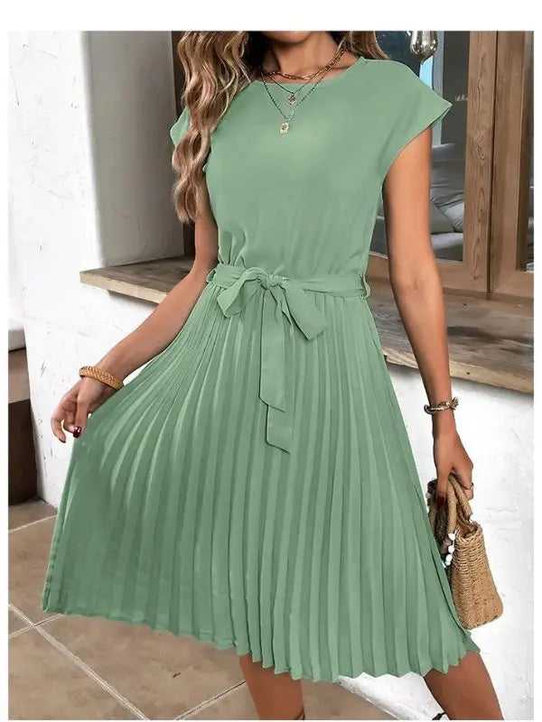 Vestido Manga Curta Plissado Aline - Turquesa-XXG - HumArraso