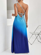Vestido Maxi Ombro Único com Estampa Degradê