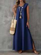 Vestido Maxi Sem Mangas com Decote V