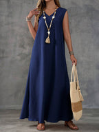 Vestido Maxi Sem Mangas com Decote V