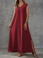 Vestido Maxi Sem Mangas com Decote V