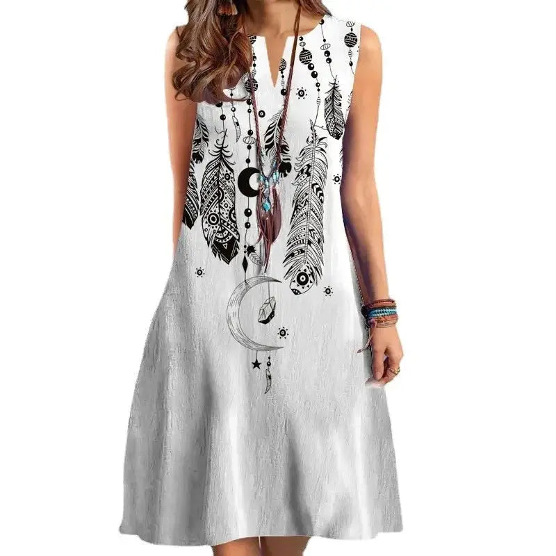 Vestido Midi Estampado Sem Mangas Amélia