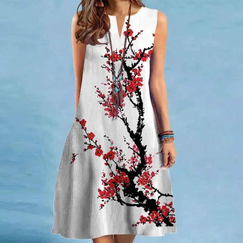 Vestido Midi Estampado Sem Mangas Amélia