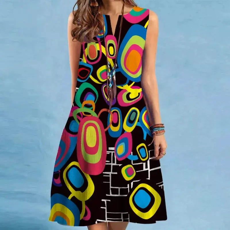 Vestido Midi Estampado Sem Mangas Amélia