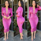 Vestido Midi Manga Longa Elegante e Fino