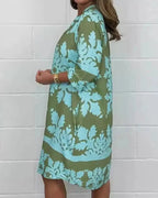 Vestido Midi com Gola V Estampado Fabienne