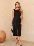 Vestido Midi de Linho com Alças Largas e Fenda