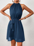 Vestido Mini Frente-Única com Cinto - Azul Casual Feminino