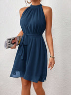 Vestido Mini Frente-Única com Cinto - Azul Casual Feminino