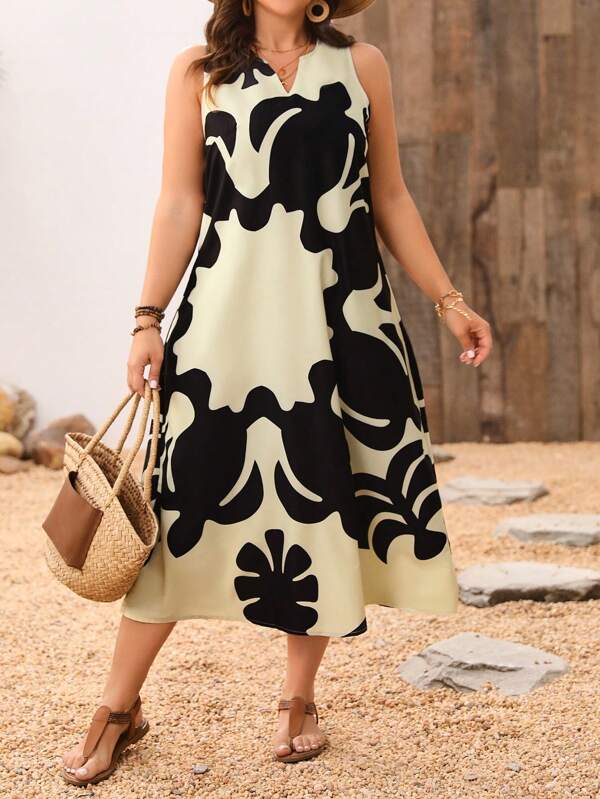 Vestido Longo Plus Size com Decote V Sem Mangas