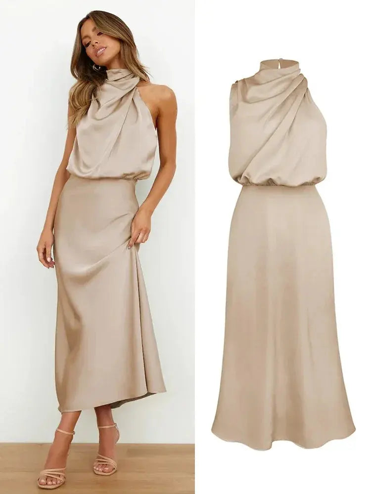 Vestido de Cetim Sem Mangas