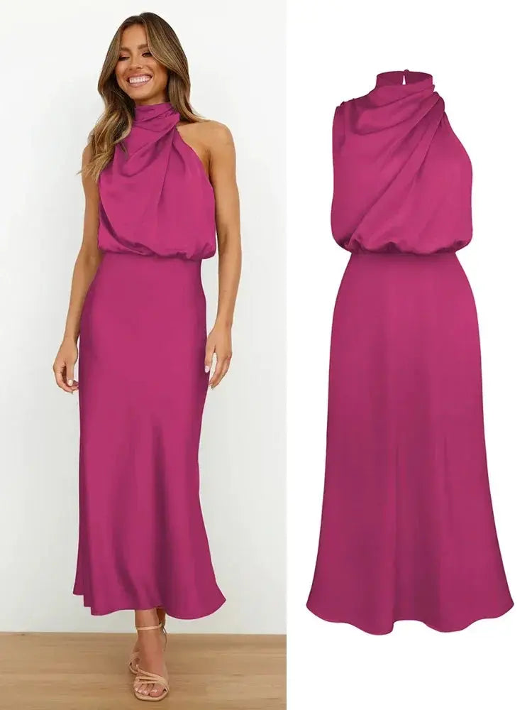Vestido de Cetim Sem Mangas