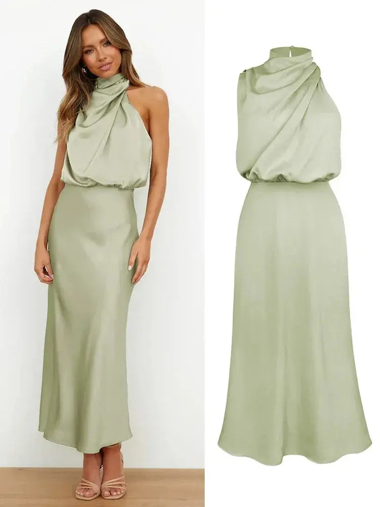 Vestido de Cetim Sem Mangas