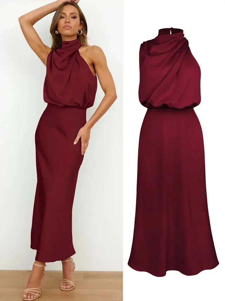 Vestido de Cetim Sem Mangas