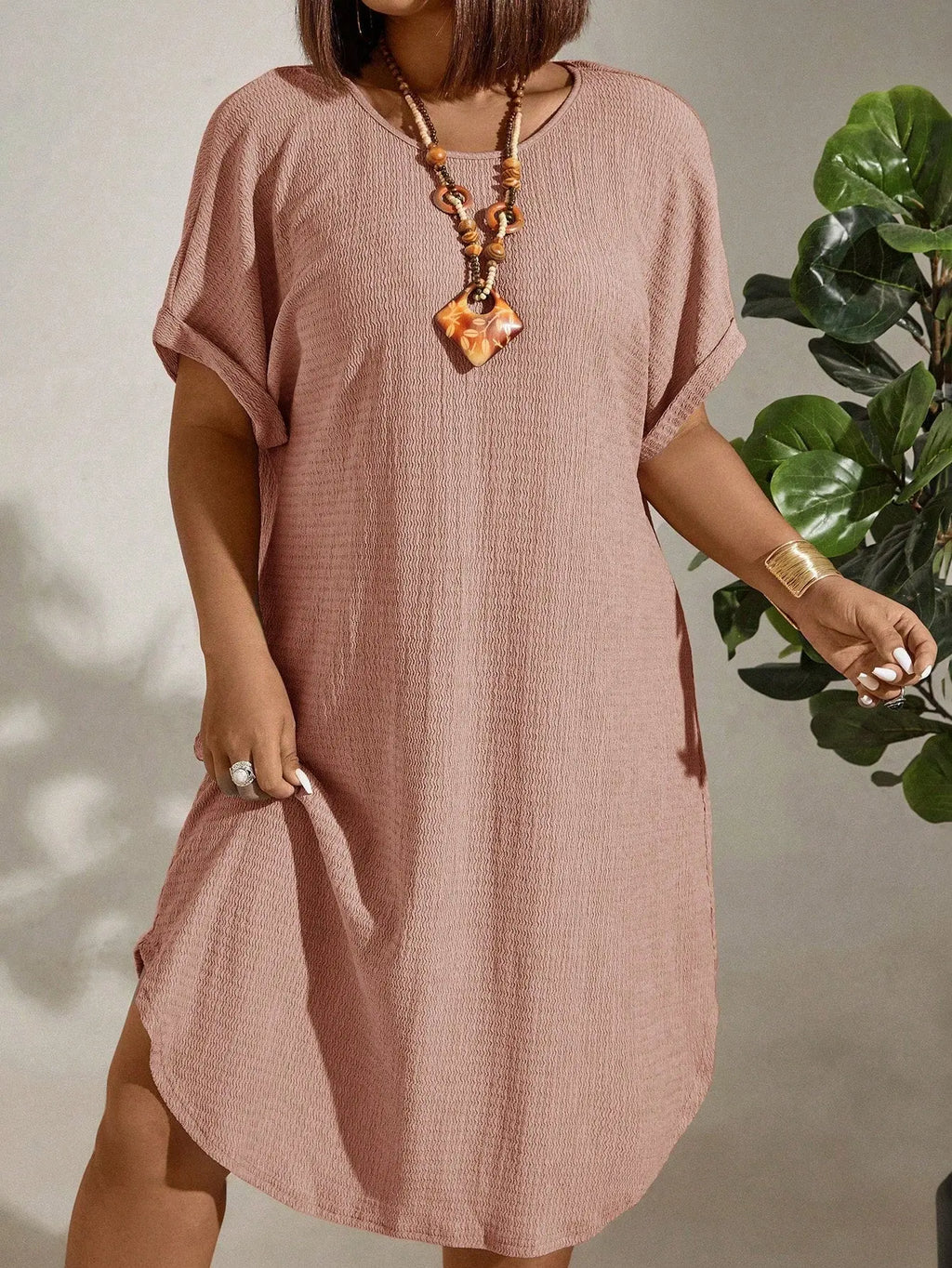 Vestido de Linho Plus Size Manga Morcego