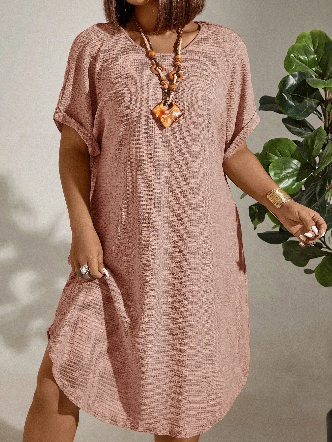 Vestido de Linho Plus Size Manga Morcego