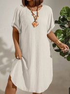 Vestido de Linho Plus Size Manga Morcego