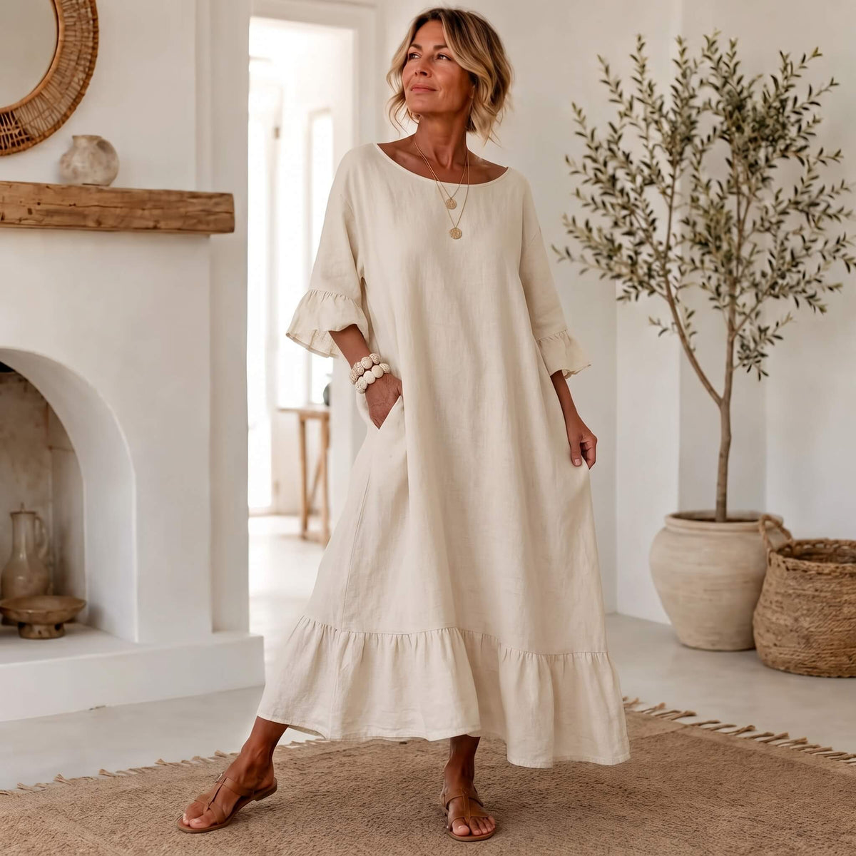 Vestido Casual com babados e bolso Hannele