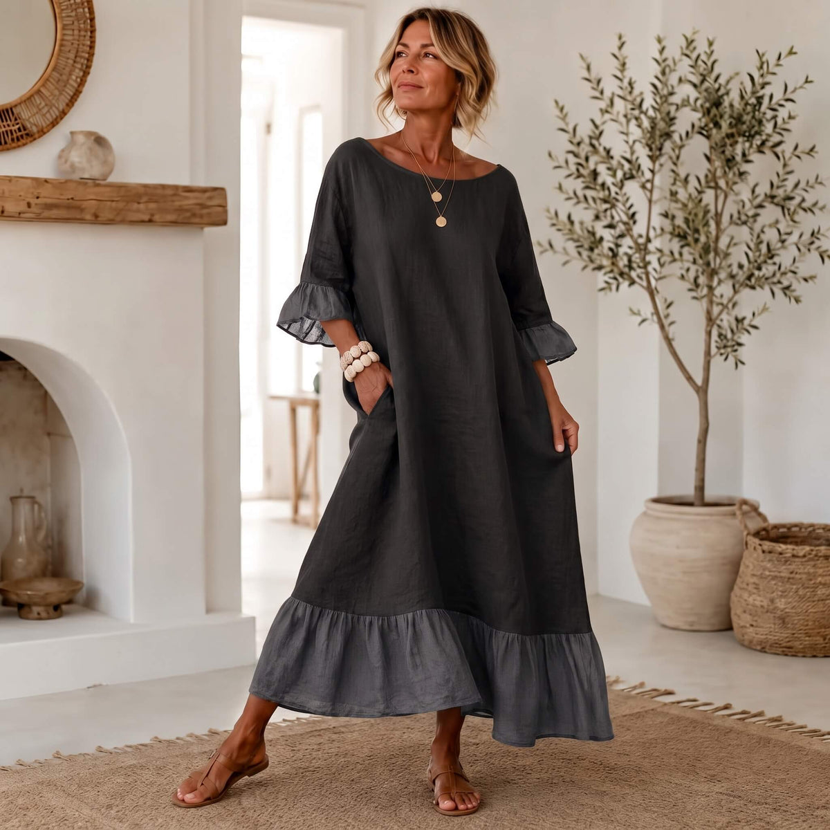 Vestido Casual com babados e bolso Hannele